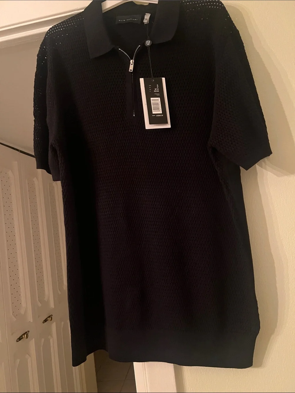 Elie Tahari Black Mesh Half-Zip Polo
